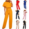 Women Daily Fashion Versatile Jumpsuit Sexy Solid Color Jumpsuit V-Neck Short Sleeve Open Back High Waist Elastic Loose Jumpsuit