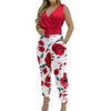 Elegant Red Flower Print Jumpsuit