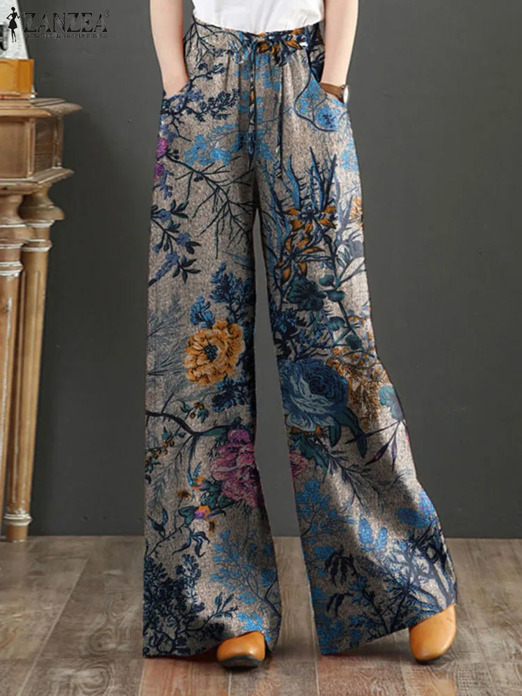 ZANZEA Vintage Floral Wide-Leg Pants