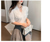 Summer Embroidery Puff Sleeve Linen Cotton Women Blouse Spring Casual White Hollow Out Tops Short Sleeve Shirt