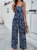Retro Printed Women Jumpsuit Square Collar Sleeveless Suspenders Wide Leg Pants Jumpsuit 2024 Spring And Summer Elegant Romper