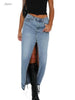 High-Waist Denim Slit Skirt