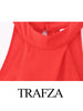 TRAFZA Fashion Women Chic Casual Red High Waist Wide Leg Jumpsuit Female Elegant Hanging Neck Sleeveless Slim Holiday Playsuit