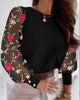 Women Embroidery Floral Patchwork Blouse Shirts Spring Female O-Neck One Button Back Long Lantern Sleeve OL Blouse Tops