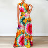 ZANZEA Elegant Cinched Waist Wide Leg Pants Fashion Women Summer Floral Print Long Rompers Sleeveless Party Turtleneck Jumpsuits