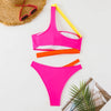 Female Swimwear Sexy Asymmetric High Cut Swimsuit Swim Bathing New Women 2025 One Shoulder Splicing Color Bikini Two Piece Set