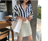 Spring Summer Loose POLO Collar Striped Printed Chiffon Shirt Women Clothing Y2K Casual Blouses Elegant Fashion Female Clothes