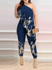 Sexy One Shoulder Jumpsuits Woman 2023 Summer New Fashion Asymmetrical Ruffles Plain Sleeveless Print Long Jumpsuit Clothing