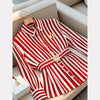 Limiguyue French High-end Red Stripe Blouse Polo Collar Brooch Top Autumn Women Small Fragrance Slim Belt Shirt Office Lady 582P