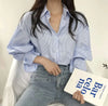 Seoulish Vintage Striped Women's Shirts Autumn Elagant Lantern Long Sleeve Turndown Collar Single Breasted Women's Blouses Tops