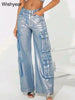Hot Silver Stretch Denim Cargo Pants