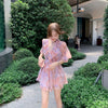 2022 Summer V-neck Floral Chiffon Jumpsuit Womens Fashion Ruffled Hem Flowers Print Ladies Rompers Slim Elegant Sexy Playsuits