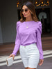 Elegant Long Sleeve Ruched Blouse - Women's Solid Crew Neck Top for Casual and Formal Wear