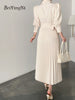 Elegant Puff Sleeve Pleated Dress