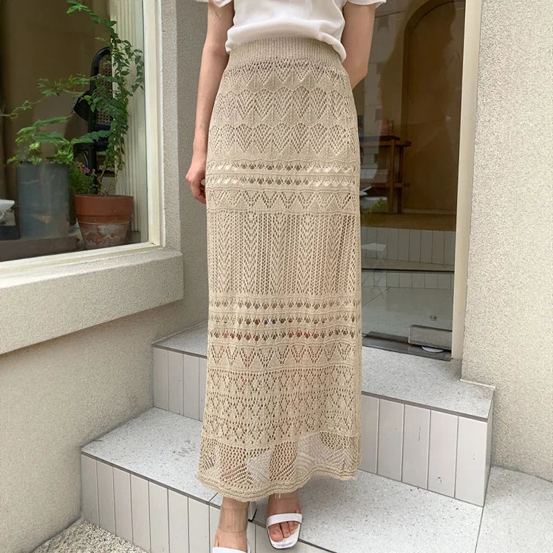 Women's Crochet Knit Semi-Sheer Midi Skirt