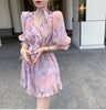 2022 Summer V-neck Floral Chiffon Jumpsuit Womens Fashion Ruffled Hem Flowers Print Ladies Rompers Slim Elegant Sexy Playsuits