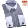 Quality & Gentle Formal Mens French Cuff Dress Shirt Men Long Sleeve Solid Striped Style Men's Shirts Cufflink Include Plus Size