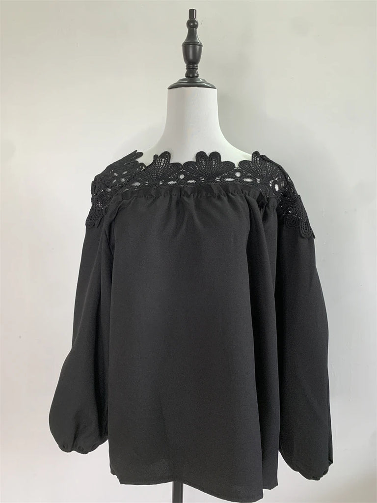 Lace Mesh Women Shirt Embroidery Patchwork Blouses 2025 Spring Long Sleeve Tops Casual Loose BlousesFemale Blusas Pullover