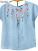 ZANZEA Women Summer Embroidery Floral Blouse Short Sleeve Shirt Elegant O Neck Work Blusas Causal Holiday Tops Tunic Mujer Femme