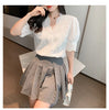 Summer Embroidery Puff Sleeve Linen Cotton Women Blouse Spring Casual White Hollow Out Tops Short Sleeve Shirt