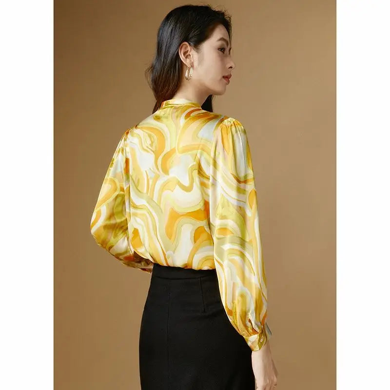 Autumn Printed Shirt Tie-up Long-sleeved Commuter Icy Casual Shirt