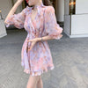 2022 Summer V-neck Floral Chiffon Jumpsuit Womens Fashion Ruffled Hem Flowers Print Ladies Rompers Slim Elegant Sexy Playsuits