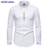 Gold Embroidery White Shirt Men Brand New Stand Collar Mens Dress Shirts Casual Slim Long Sleeve Chemise Homme Camisa Masculina