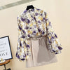 Women's Clothing Korean Fashion Floral Print Stand Collar Blouse Spring Autumn Lantern Sleeve All-match Chiffon Shirt for Female