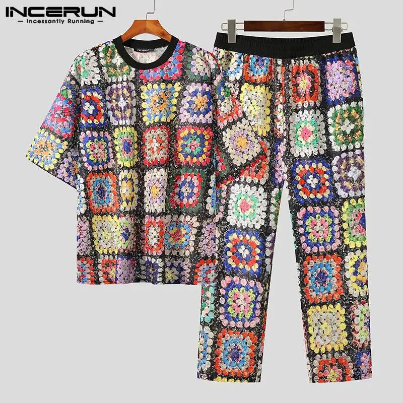 INCERUN Men's Fashion Suit: Oversized T-Shirt & Pants