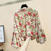 Women's Clothing Korean Fashion Floral Print Stand Collar Blouse Spring Autumn Lantern Sleeve All-match Chiffon Shirt for Female