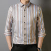 Men's Non-iron Slight Strech Soft Striped Dress Shirts Without Pocket Long Sleeve Standard-fit Youthful Casual Button-down Shirt