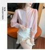 Spring Women Pink Chiffon Blouse Shirt Women Tops Blusas Mujer De Moda 2024 Long Sleeve Blouse Women Shirts Blouses Femme F447