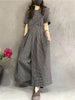 Jumpsuits Women Cotton Linen Short Sleeve Playsuits One Piece Outfit Women Lace-up High Waist Wide Leg Pants Overalls for Women