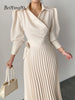 Elegant Puff Sleeve Pleated Dress