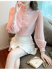 Spring Women Pink Chiffon Blouse Shirt Women Tops Blusas Mujer De Moda 2024 Long Sleeve Blouse Women Shirts Blouses Femme F447