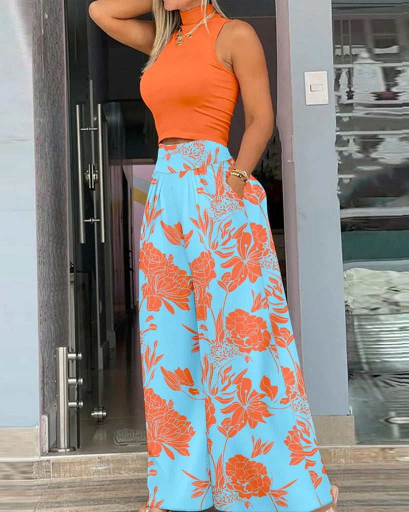 Floral Print Wide-Leg Pants