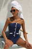 New Swimsuit New Navy Strapless Simple One-piece Swimwear Set for Summer Women in Stock