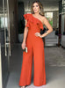 Ruffle One Shoulder Jumpsuit, Elegant Solid jumpsuit For Spring &Summer, women's Clothing