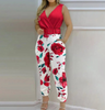 Elegant Red Flower Print Jumpsuit