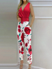 Elegant Red Flower Print Jumpsuit