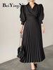 Elegant Puff Sleeve Pleated Dress
