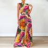 ZANZEA Elegant Cinched Waist Wide Leg Pants Fashion Women Summer Floral Print Long Rompers Sleeveless Party Turtleneck Jumpsuits