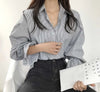 Seoulish Vintage Striped Women's Shirts Autumn Elagant Lantern Long Sleeve Turndown Collar Single Breasted Women's Blouses Tops