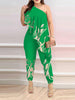 Sexy One Shoulder Jumpsuits Woman 2023 Summer New Fashion Asymmetrical Ruffles Plain Sleeveless Print Long Jumpsuit Clothing