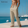Men Elegant Triple Buttons Cotton Linen Pants