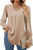 Women's New Solid Color Chiffon Shirt V-neck Pullover Flared Long Sleeved Top Shirt Office Lady Elegant Khaki Loose Blouses