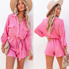 Summer Women Casual Playsuits Fashion Long Sleeve Overalls Jumpsuits Pockets Lace-up Buttons Shirt Playsuit Office Ladies Romper