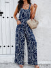 Retro Printed Women Jumpsuit Square Collar Sleeveless Suspenders Wide Leg Pants Jumpsuit 2024 Spring And Summer Elegant Romper