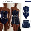 New Swimsuit New Navy Strapless Simple One-piece Swimwear Set for Summer Women in Stock