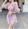2022 Summer V-neck Floral Chiffon Jumpsuit Womens Fashion Ruffled Hem Flowers Print Ladies Rompers Slim Elegant Sexy Playsuits
